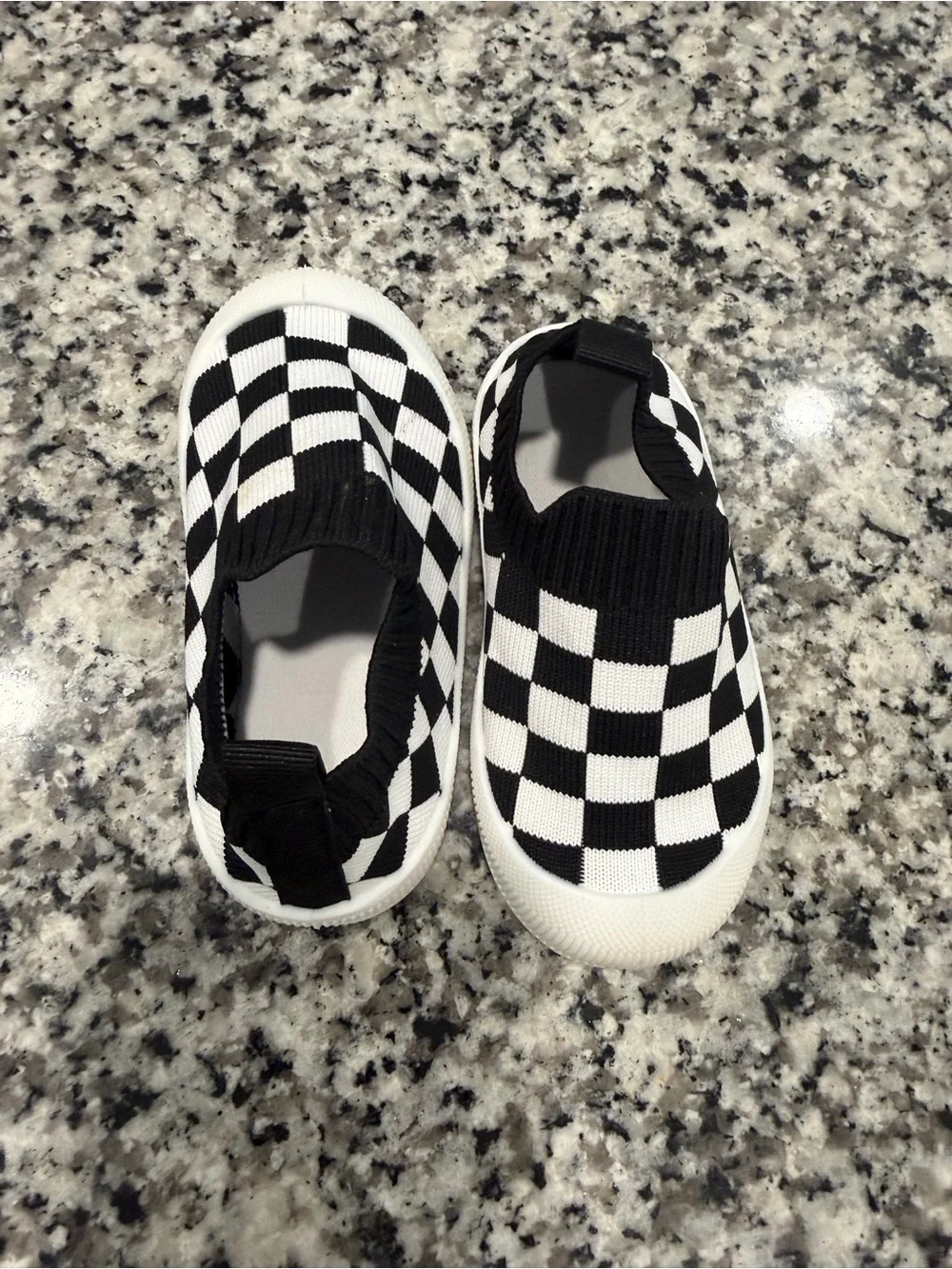 Kids Black & White Check Slip-On Sneakers